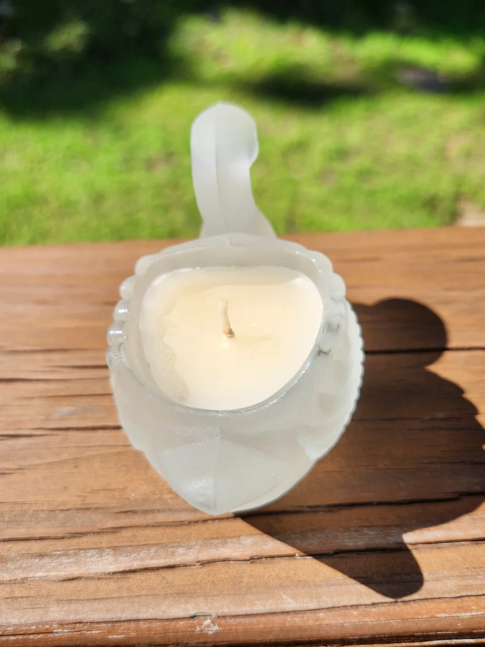 Frosted Glass Swan Candle Holder with Original Candle